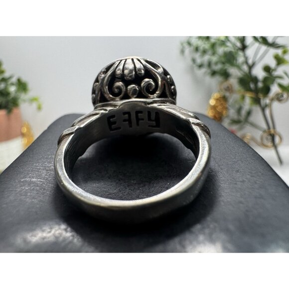 EFFY Luxury 925 Sterling Silver & 14K Gold Black Onyx Ring Sz 8.75 Ornate Signed - Picture 14 of 16